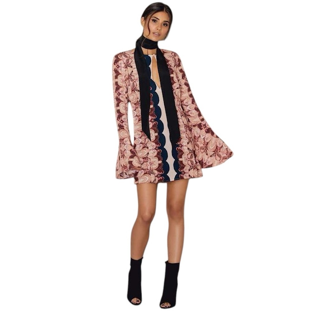 FREE PEOPLE Ossie Vibes Bell Sleeves Print Tunic Dress in Ivory - Picture 2 of 13